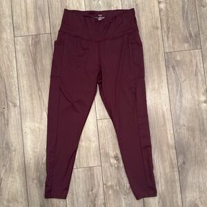 AVIVA Women Burgundy Active Leggings with Pockets Size L